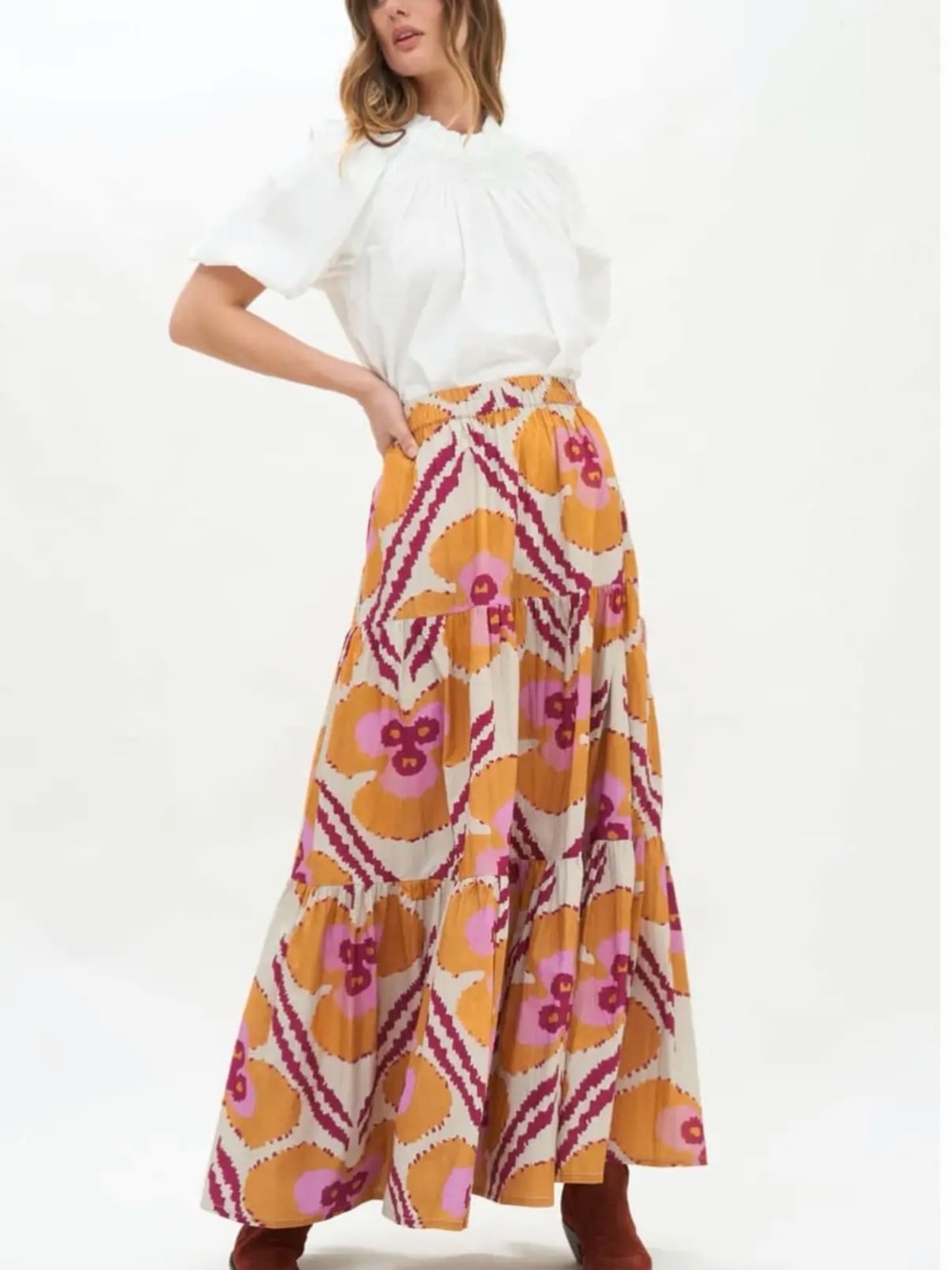 Oliphant Tiered Ikat Midi Skirt size small